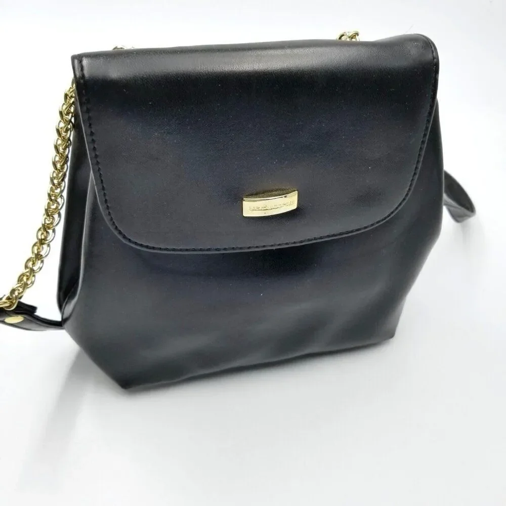 Vintage 90s Liz Claiborne Shoulder Bag Black Handbag Gold Chain